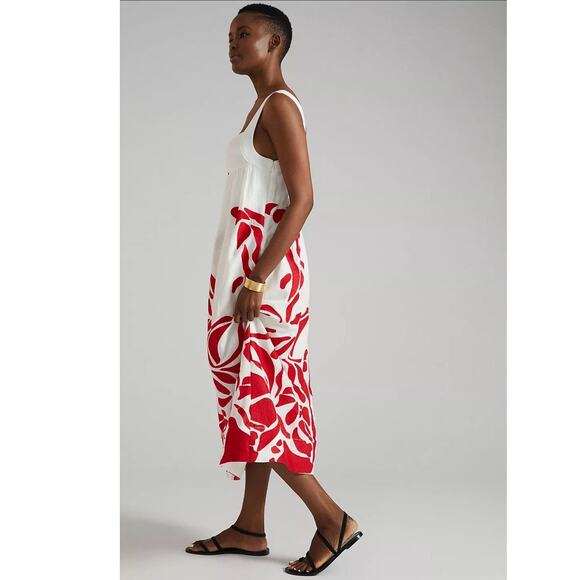 NWT Anthropologie Front Cutout Maxi Dress $248 MEDIUM Red Motif EMBROIDERED - Picture 4 of 7